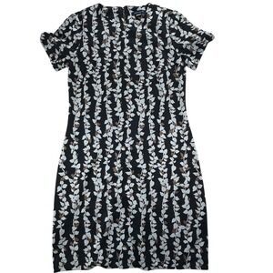 Tommy Hilfiger Vine Print Knit Shift Dress Women 4 Black Short Sleeve Mod Preppy